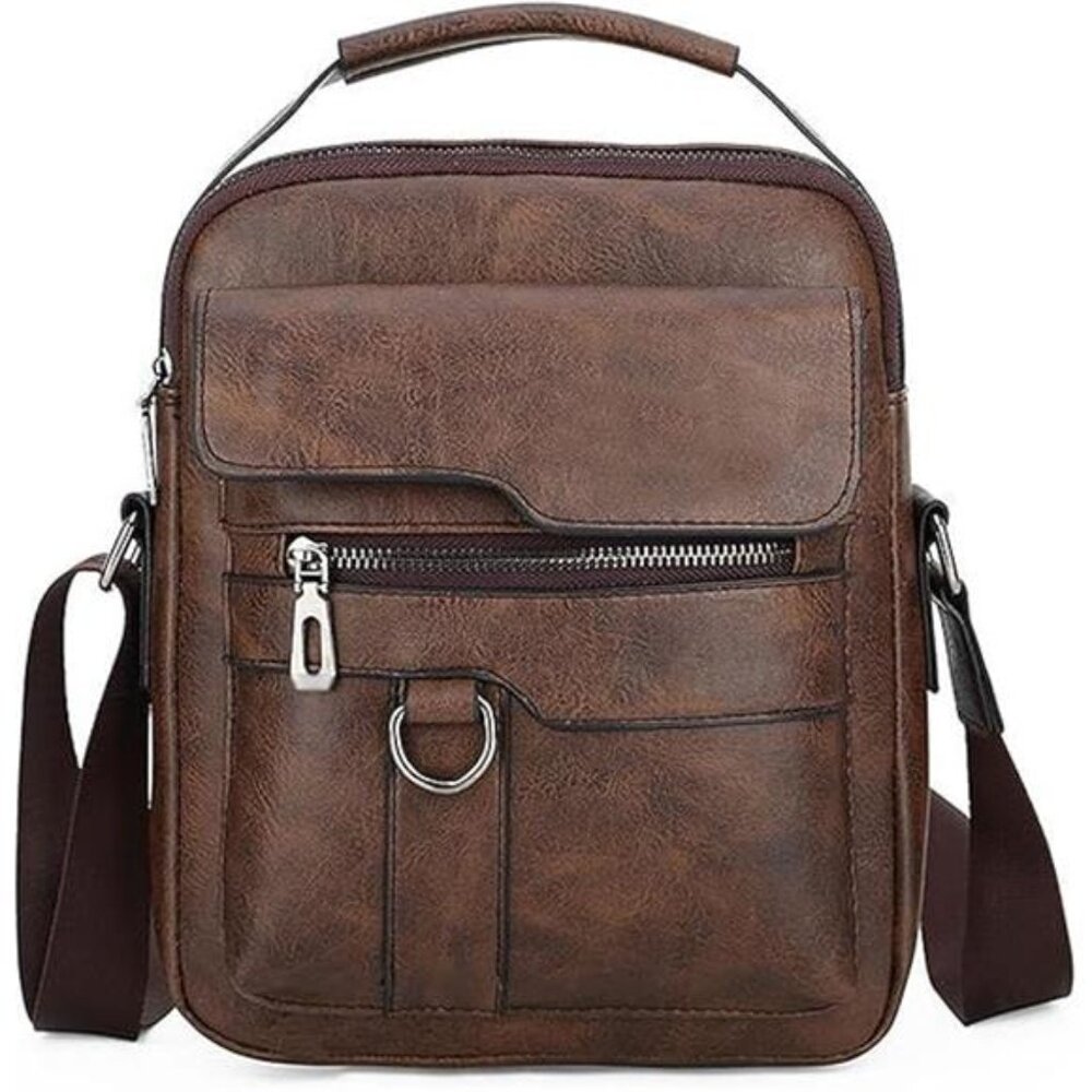 NEW Vintage Leather Mens Brown Crossbody Bag - Picture 7 of 7